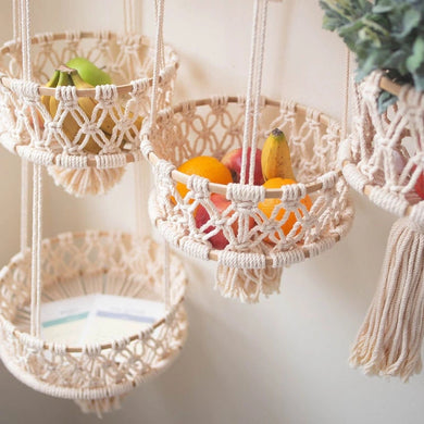 Hand-woven Cotton Rope Flower Pot Hanging Basket Kitchen Fruit Storage