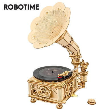 DIY Hand Crank Classic Gramophone Wooden Puzzle