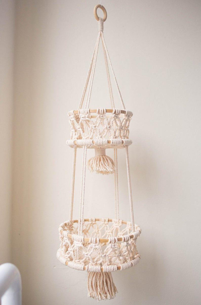 Hand-woven Cotton Rope Flower Pot Hanging Basket Kitchen Fruit Storage