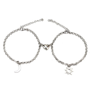 Stainless Steel Sun And Moon Bracelet  Magnet Bracelet set