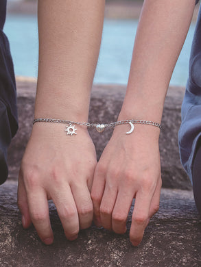 Stainless Steel Sun And Moon Bracelet  Magnet Bracelet set